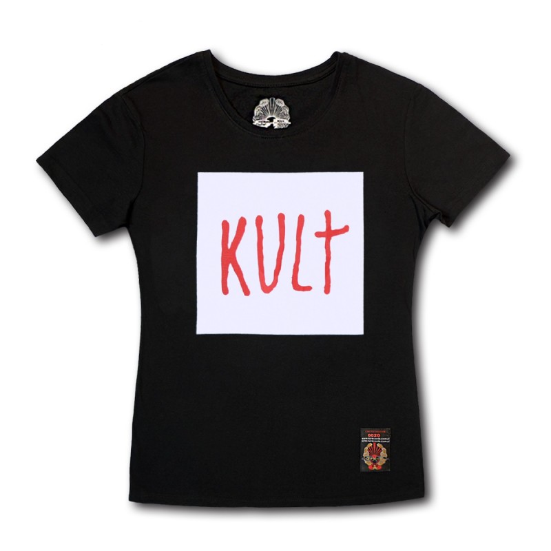 Damska koszulka KULT - Kult czarna z aplą