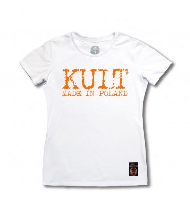 Damska Koszulka Kult - Made in Poland Biała [pomarańczowy napis]