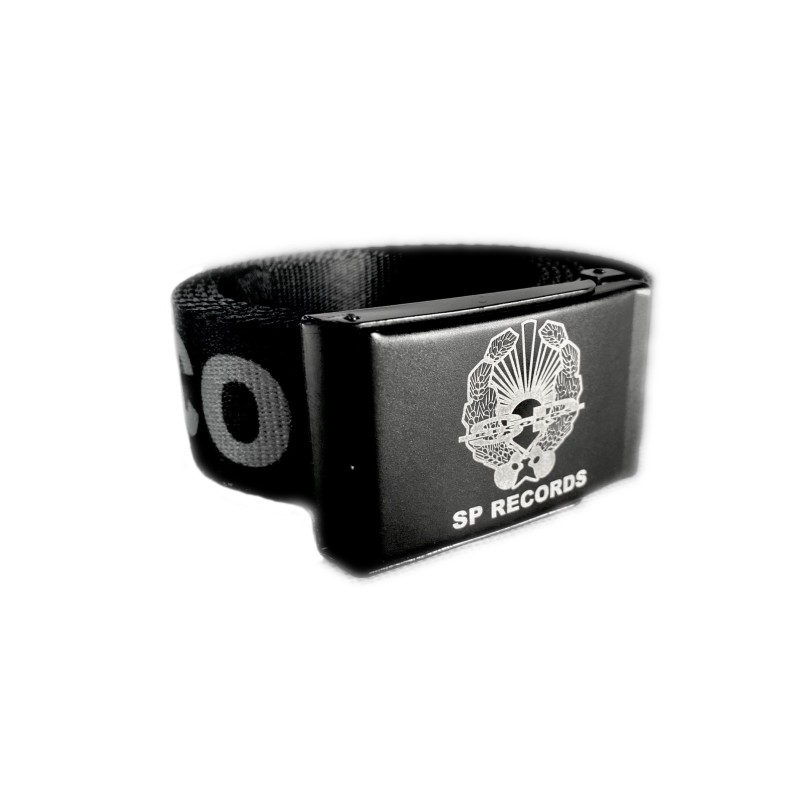 Czarny Pasek parciany SP RECORDS z szarym napisem