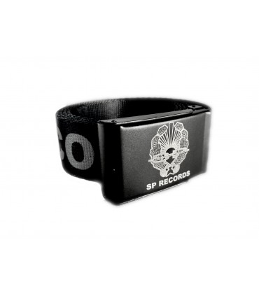 Czarny Pasek parciany SP RECORDS z szarym napisem