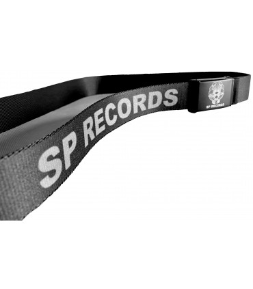 Czarny Pasek parciany SP RECORDS z szarym napisem